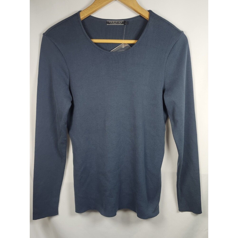 Peruvian Connection Long Sleeve Lightweight Sweater Blue Large